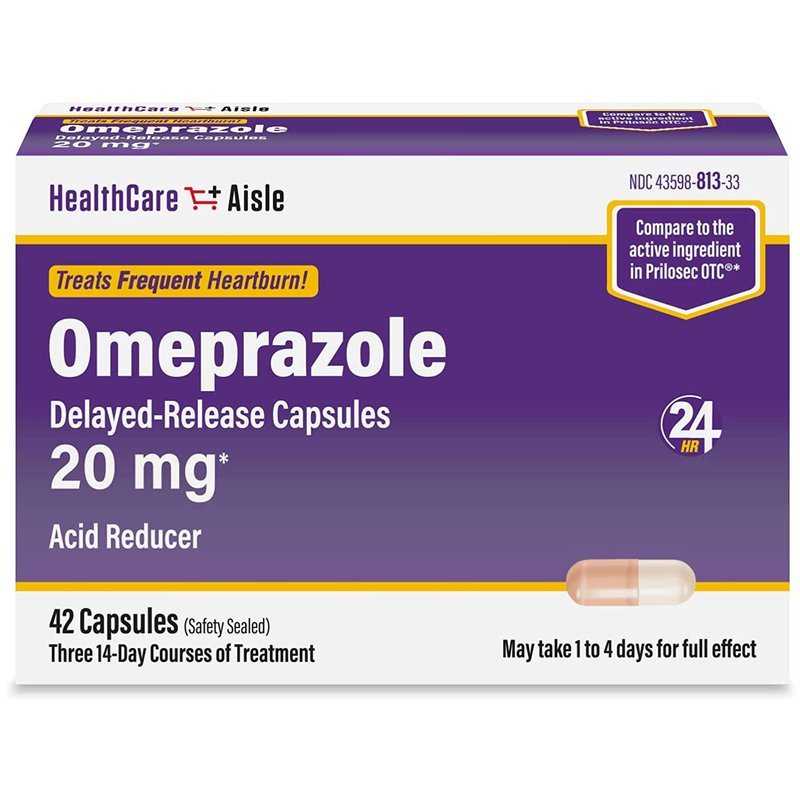 HealthCareAisle Omeprazole 20 mg, 42 Delayed-Release Capsules - Acid Reducer, Treats Frequent Hea...
