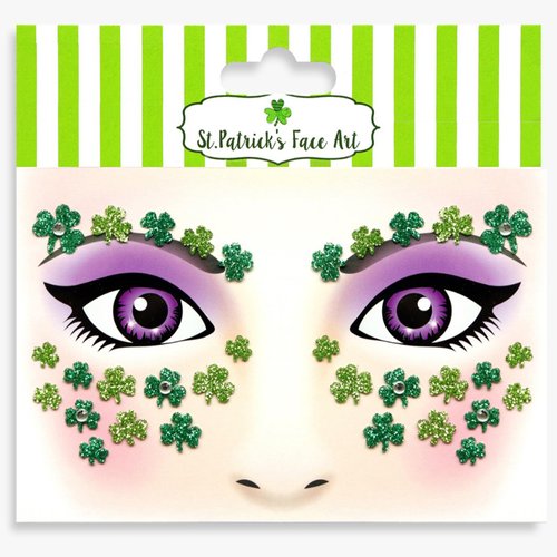 Nirbffo Face and Body Glitter Stickers Shamrock Clovers Rainbow Hats Green 4Pieces