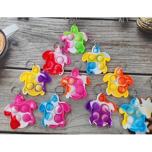 HOZKEAP 10 Packs Bulk Turtle Mini pop Fidget Keychain，Boys and Girls kids Birthday Party Favors Supplies Classroom summer Students Gifts Prize