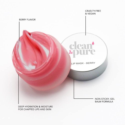 Clean & Pure Lip Mask - Lip Sleeping Mask Berry/Lip Mask Overnight Treatment - Moisture & Collagen Boosting Lip Sleeping Mask- Restore, Hydrate & Plump Dry Chapped Lips - Berry