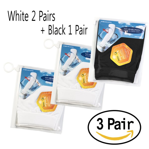 Aqua X ARM Sleeves for Men and Women Sun Protective Skin UV Cut Flexible & Durable (White 2 + Black 1 (3 Pairs))