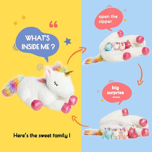Vposyako 5 Pieces Unicorn Toys for Girls,1 Mommy Unicorn with 4 Babies,Unicorn Stuffed Animals Gifts for Girls 3 4 5 6 7 8 9 Years,Soft Plush Unicorn Toys for Kids,Christmas,Birthday,Valentine's