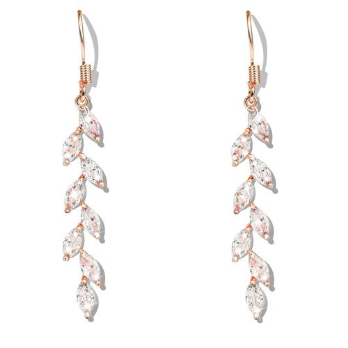 Handmade Rose Gold Leaf Earrings Crystal Wedding Dangle Earrings for Brides Bridesmaid Gift for Women Teen Girls