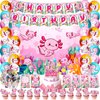 YrthSnxKGd 105 PCS Axolotl Birthday Decorations Party Supplies Axolotl Themed Party Decorations Includes Backdrop Banner Cake Topper and Cupcake Topper Stickers for Birthday Party