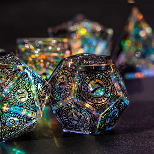 Cusdie Sharp Edges Dice DND, 7 PCs D&D Dice, Handcrafted Polyhedral Dice Set, for Role Playing Game MTG Pathfinder (Black Pattern)