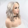 Xiweiya Silver Grey Short Cut Curly Synthetic Lace Front Wigs Bob Hair Curly Lace Wigs Side Parting Heat Resistant Wigs For Women Platinum Gray Wigs 14 inches