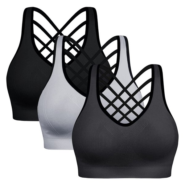 Ewedoos Women's Sports Bras High Impact Strappy Sports Bra Seamless Padded Sports Bra Yoga Bras Workout Bra Activewear Bra