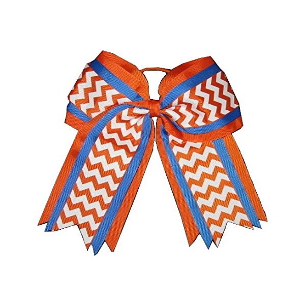 New "ORANGE BLUE CHEVRON" Cheer Hair Bow Pony Tail 7 Inch Girls Cheerleading Practice Football Games Uniform Hairbow Competition Grosgrain Ribbon