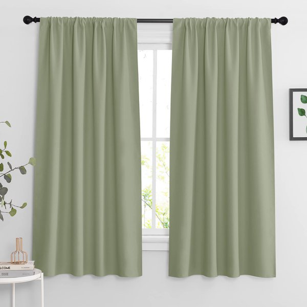 RYB HOME Sage Green 63 inch Curtains for Living Room, Blackout Window Drapes Light Blocking and Noise Reducing Panels for Boys Bedroom Nursery, W 42 x L 63 inchs, Set of 2, Sage Green