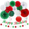 Red White Green Mexican Christmas Birthday Party-Decorations - 21pcs Happy Banner,Paper Lanterns Honeycomb,Tissue Pom Poms Flower Fan,Italian Kids Classroom Hanging Streamers Garland Decor Huglony