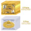 KlsyChry 24K Gold Gel Crystal Collagen Lip and Eye Mask, 5 Pairs Gold Eye Mask Patches and 5 Pcs Gold Lip Mask Pads for Moisturizing, Anti Wrinkle, Anti Aging, Hydrating Lips and Eyes