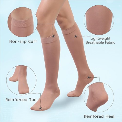 +MD 15-20 mmHg Medical Compression Socks for Men/Women, Lightweight Opaque Knee High Support Stockings-Swelling, Varicose Veins, Thrombosis, NudeXL