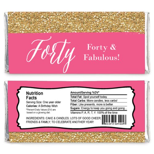 Big Dot of Happiness Chic 40th Birthday - Pink and Gold - Candy Bar Wrappers Birthday Party Favors - Set of 24