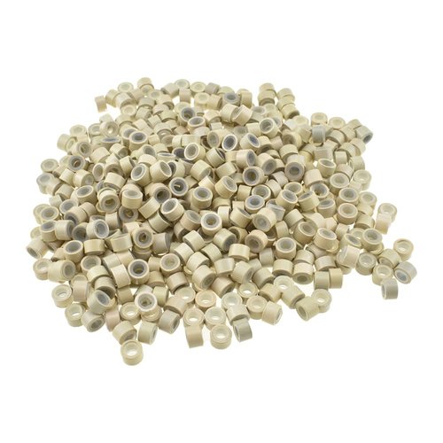 HAHIYO 500pcs Blonde 5.0x3.0x3.0 mm Micro Links Hair Extension Beads Silicone Lined Hair Extensions Rings for Professional Salons Extensions Tool