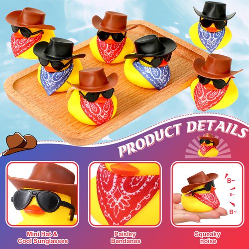 36 Set Cowboy Rubber Duck Mini Yellow Duckies Bath Party Toy Tiny Ducks Bathtub Toy with Cowboy Hat Paisley Bandanas Sunglasses for Summer Baby Shower Birthday Swimming Party (Vintage Style)