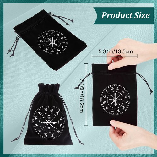 CREATCABIN 2Pcs Black Tarot Storage Bag Thick Velvet Packing Pouches 12 Constellation Symbol Drawstring Bag Protective Card Board Game Embroidery for Tarot Dice Card Jewelry Crystal Pouch