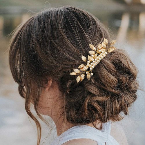 inSowni 26 Pack Gold Wedding Bridal Hair Side Combs+U Shaped Hair Pins Clips Barrettes Leaf Flower Rhinestone Pearl Hair Pieces Updo Accessories Jewelry Headpieces for Women Girls Brides Bridesmaids