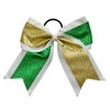 New "GLITTER DUO Green & Gold" Cheer Bow Pony Tail 7 Inch Girls Hair Bows Cheerleading Dance Practice Football Games Competition Birthday Grosgrain Ribbon