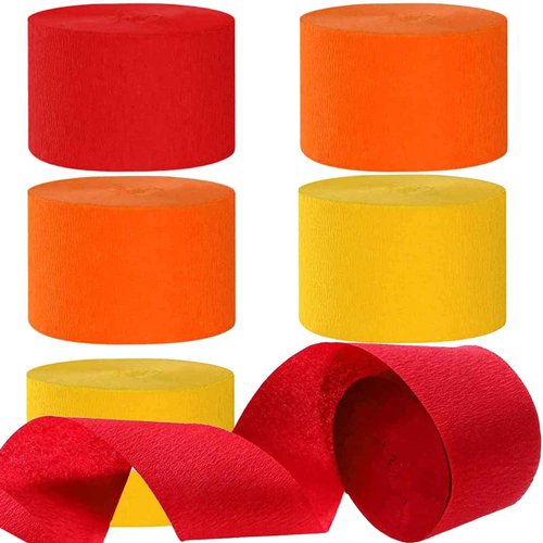 We Moment Red and Orange Yellow Crepe Paper Streamers 1.8 Inch Widening 6 Rolls,Red and Orange Yellow Party Decorations Streamer 82 feet per roll for Firefighter Birthday Party Decorations
