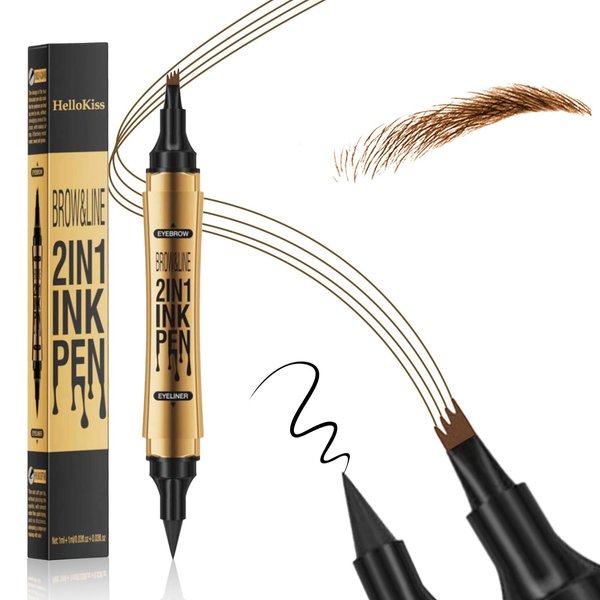 2 in 1 Magic Eyebrow Pencil, 2024 New 3D Waterproof Long-Lasting Eyebrow Pencil Pen, 4 Tip Natural Fine Stroke Microblading Eyebrow Pencil (Dark Brown)