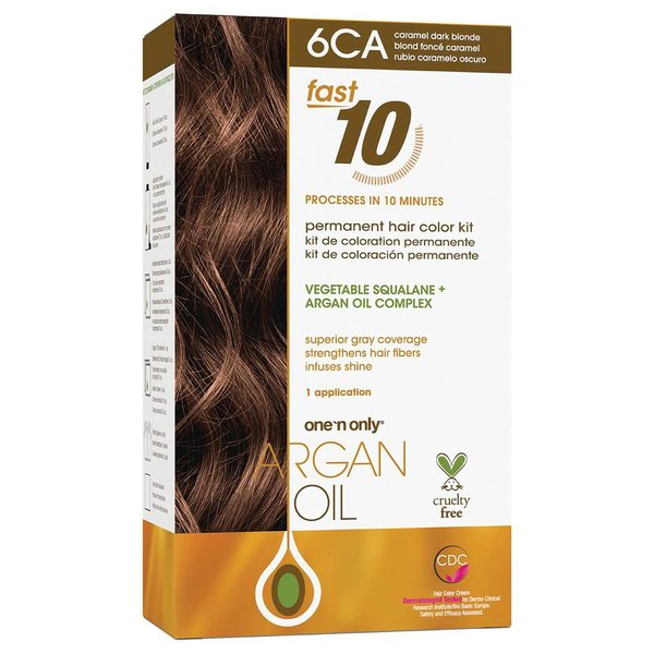 One 'n Only Argan Oil Fast 10 Permanent Hair Color Kit 6CA Caramel Dark Blonde, Gray Hair Coverage in 10 Minutes, Helps Maintain Natural Moisture Balance, Advanced Micro-Pigments for Natural Tones