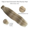 Clip in Hair Extensions, Ash Blonde Balayage Blonde Hair Extensions Real Human Hair Clip ins Extensions 22 Inch 7 Pieces 70G Real Hair Extensions Clip in Human Hair for Women