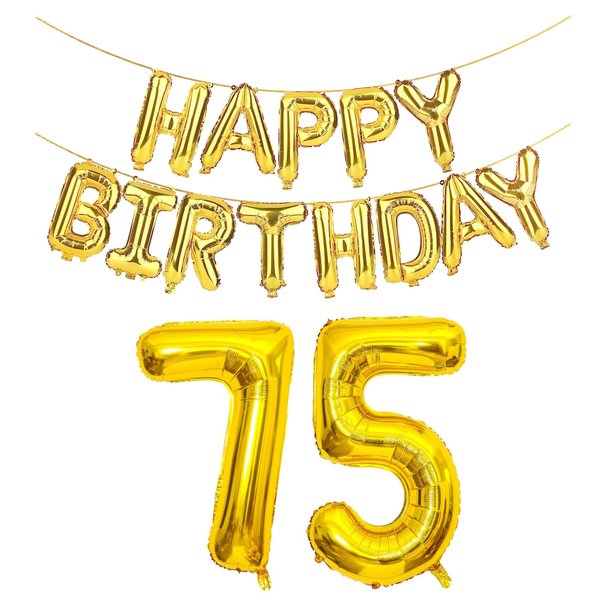 SHUNTAI 75 Balloon Numbers Gold Jumbo Number 57 Foil Mylar Balloons with Happy Birthday Letter Balloons Banner 75th Birthday Decorations for Men Women 75 Years Old Anniversary Party Events Supplies