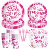 Xenorik Cowgirl Theme Let's Go Girls Party Tableware Decorations - Hot Pink Disco Cowgirl Party Supplies Dinnerware For Birthday Bachelorette, Dinner Plate, Dessert Plate, Cup, Napkin, Fork | Serve 24