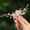 Heread Leaf Bride Wedding Hair Comb Crystal Bridal Hair Accessories Pearl Hair Piece for Women and Girls (B Rose Gold)