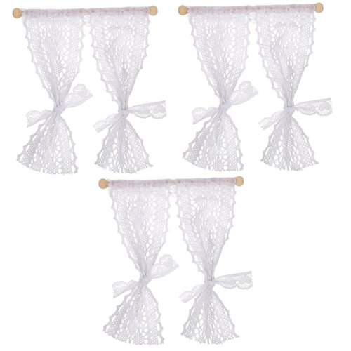 Kisangel 3pcs Dollhouse Curtains Toy Lace Wood