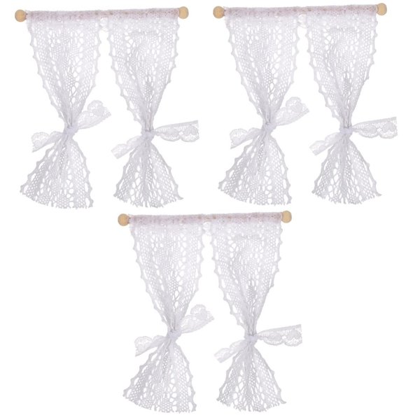 Kisangel 3pcs Dollhouse Curtains Toy Lace Wood