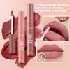 Tiejdhr 3Pcs Nude Matte Lipstick Set, Ice Cream Velvet Smooth Matte Lip Gloss, 24 Hour Natural Long Lasting & Nourishing Lip Glaze Non-stick Cup for Women Makeup (Set D)