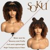 SOKU Short Kinky Curly Full Wigs with Bangs 10 Inch Ombre Brown Curly Wigs for Black Women Non Lace Glueless Synthetic Wigs Heat Friendly Afro Bomb Curly Wig for Daily Wearing