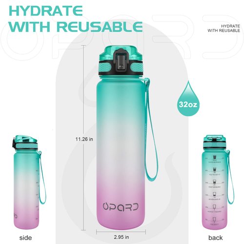 Opard 32oz Sports Water Bottle with Motivational Time Marker to Drink, Reusable BPA Free Tritan with Filter for Gym and Outdoor