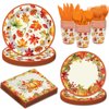 YQUQWN 168 Pcs Fall Thanksgiving Paper Plates and Napkins, Fall Disposable Dinnerware Set for 24 Guests, Includes Paper Plate Cup Napkin Spoon Knives Fork, Party Supplies for Thanksgiving Fall Harvest