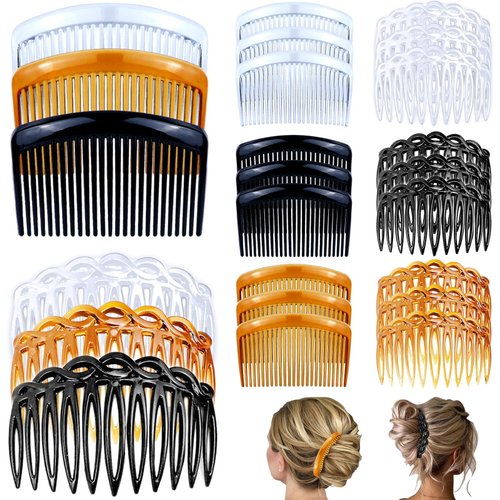 24 Pieces Hair Side Combs French Twist Hair Comb Set Lightweight Plastic 11/25 Teeth Hair Comb Clips for Women Girls Hair Accessories(Black, Transparent, Light Brown)