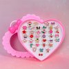 Elesa Miracle 36pcs Children Kids Little Girl Adjustable Jewelry Rings in Box, Girl Pretend Play and Dress Up Rings with Heart Shape Display Case