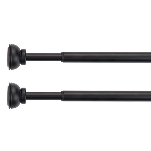 KXLIFE 1/2-inch Decorative Spring Tension Curtain Rod 2 Pack, Café Rod, Black, 22-36 Inch