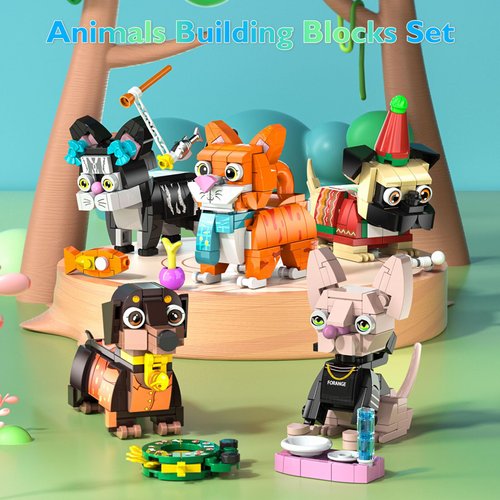 JMBricklayer Animals Building Set for Kids, 12 Mini Dog&Cat Party Favor Building Blocks, Party Favors Small Toys for Birthday Party, Goodie Bags, Classroom Prizes, Gifts for Boy Girl Aged 8,9,10,11+