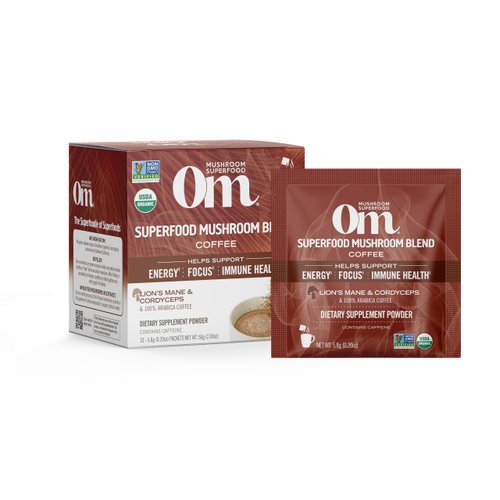 OM Mushroom Superfood Coffee Blend Mushroom Powder, Single Serve, 10 Count, Organic Arabica Beans, Lion's Mane, Cordyceps, Turkey Tail, Reishi Extract, Ginkgo Biloba, Supports Energy and Focus