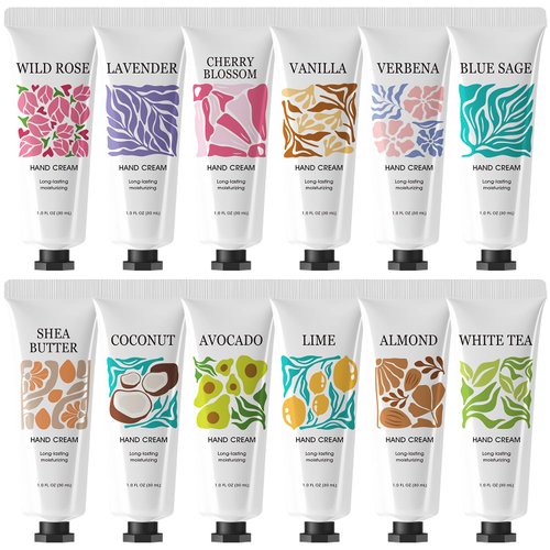 BODY & EARTH # LOVE 12 Pack Natural Plant Fragrance Moisturizing Hand Cream for Dry Hands Mini Hand Lotion with Shea Butter Travel Size Hand Cream Set Gift Set for Women 12x1.0 oz