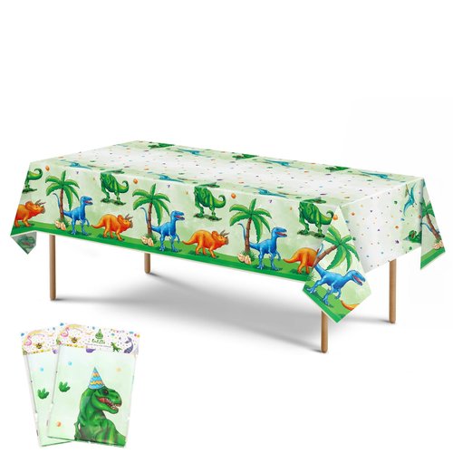 WERNNSAI Dinosaur Party Tablecloth - 2 PCS Dinosaur Party Decorations for Kids Party Supplies Plastic Waterproof Tablecloth Disposable Table Cover for Boys Kids Dinosaur Birthday Party 54 ”×108 “