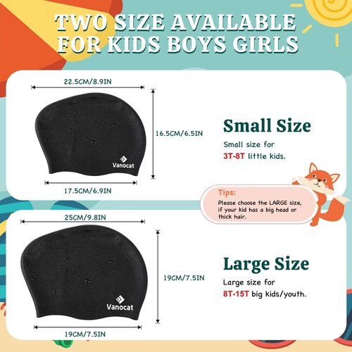 2 Pack Kids Swim Caps for Long/Short Hair, Unisex Silicone Swimming Cap for Age 3-15 Children Toddler Youth Teen, Waterproof Shower Cap Bathing Hats for Girls Boys with Ear Plugs & Nose Clip-8