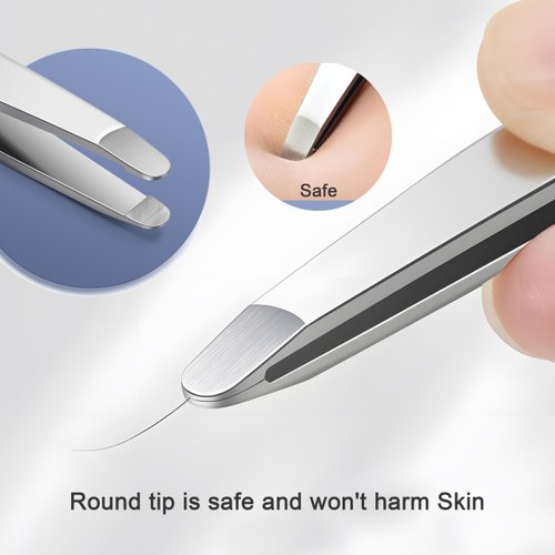Tweezers for Women Facial Hair, 5Pcs Eyebrow Tweezers for men, Round tip Tweezers, Professional Stainless Steel hair removal Tweezers, Pointed tweezers Set plucker, Ingrown Hair Tweezers