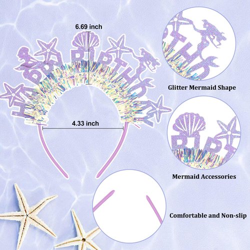 YARIEW Mermaid Headband for Women, Mermaid Birthday Headband for Hair Accessories, Mermaid Tail Starfish for Mermaid Costume Mermaid Party Decorations Gifts Purple