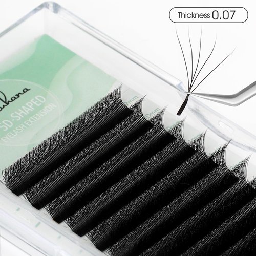 NATUHANA Eyelash Extensions 0.07 D Curl 8-12mm W Shaped Clover Classic Easy Fan Permanent Volume Lash Extensions Automatic Blooming Flower Lash,Professional Supplies for Lash Techs(5D,0.07-D,8-12Mix)