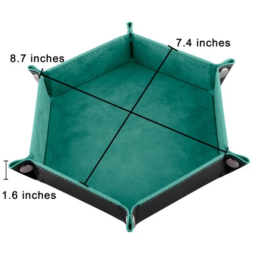 SIQUK 2 Pieces Dice Tray PU Leather Dice Trays Folding Hexagon Dice Holder Tray for Dice Games Like RPG, DND and Other Table Games (Cyan and Black)