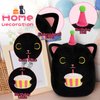 KOPHINYE Black Cat Plush, 8 inch Birthday Cat Stuffed Animal Happy Birthday Plush Cute Cat Plush Pillow with Cake, Kawaii Cat Plushie Birthday Plush for Girls, Boys and Cats