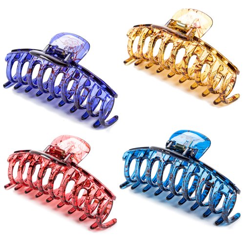 Prettyou Hair Jaw Claw Clip for Women 4.3 Inches Plastic Barrettes Hair Accessories Colorful Butterfly Design, Pack of 4 (Colorful)