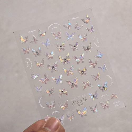 Rhinestone Butterfly Nail Stickers - Diowino Shell Light Purple Butterfly Relief Nail Decals Japanese Style Retro Crystal Rhinestone Butterfly Aurora Nail Art Sticker 5D Back Adhesive Nail Accessories